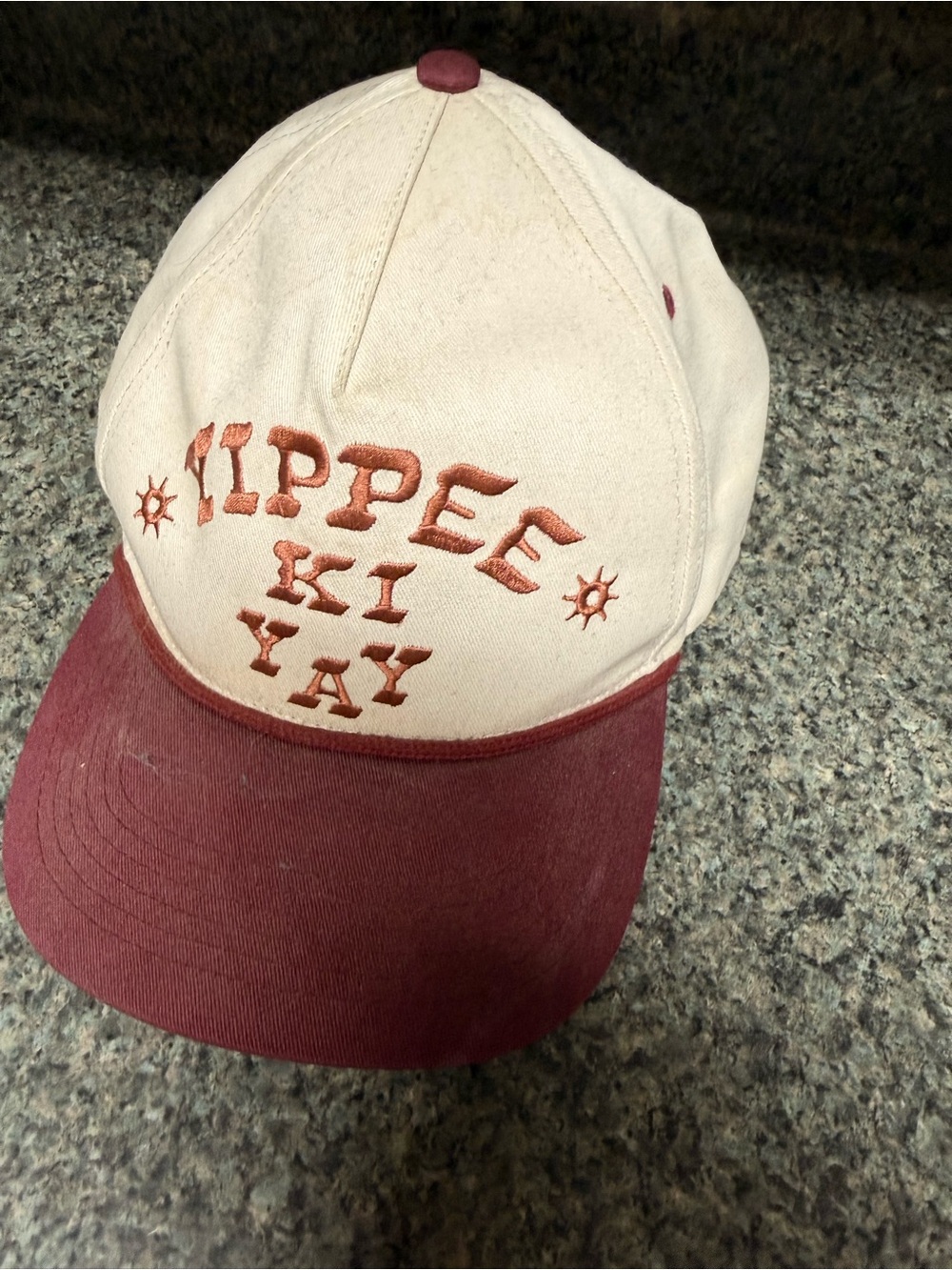 Yippee Ki Yay Kids Two-Tone Baseball Cap - Cream & Maroon